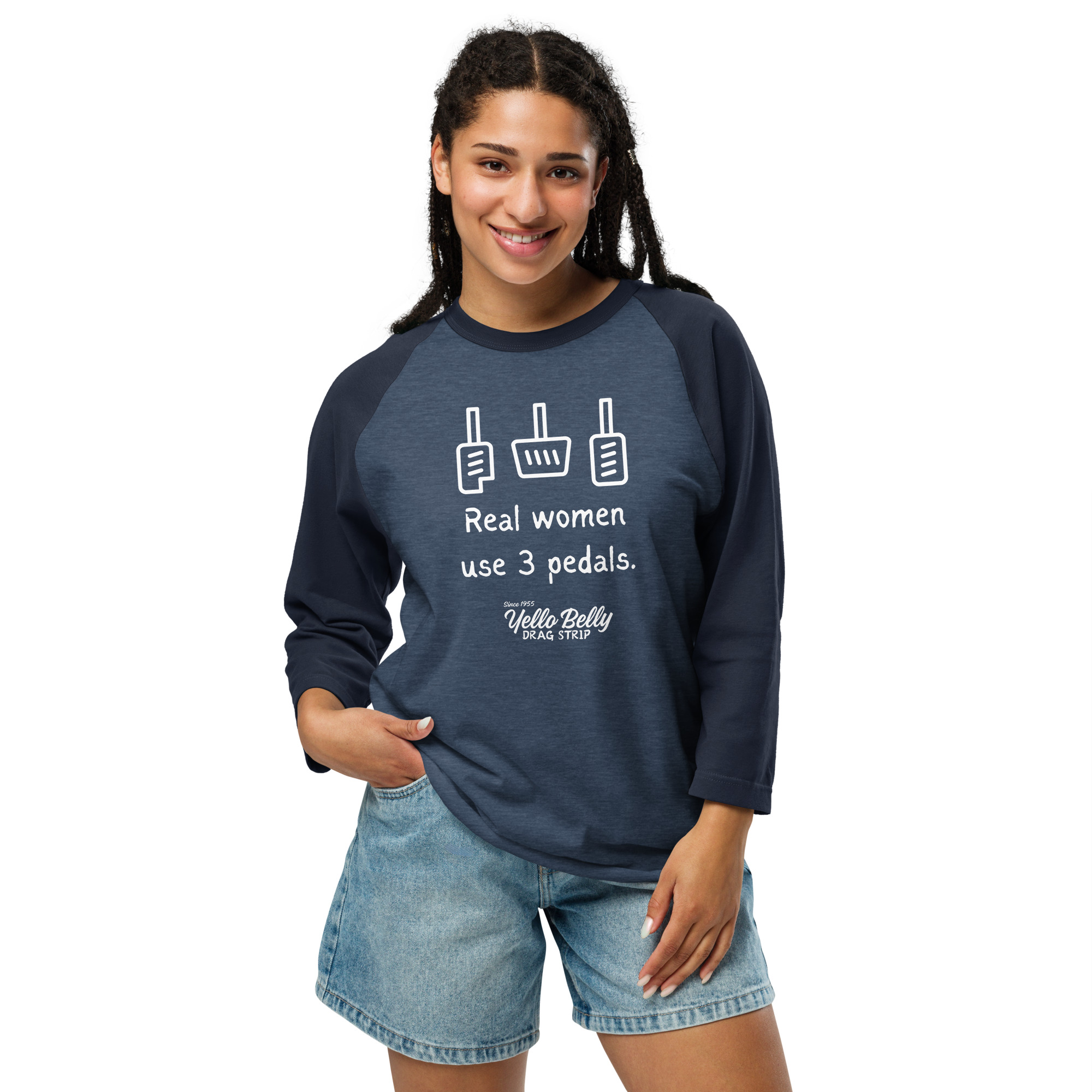 Real Women 3 Pedals-Drk-3/4 sleeve raglan shirt